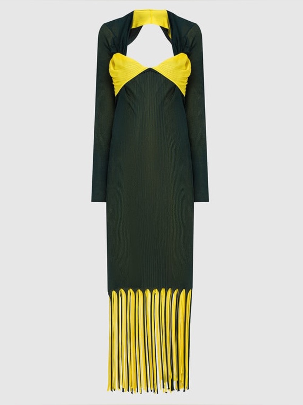 NWT Bottega Veneta Ribbed Fringe-Hem Runway Dress In Green Size S